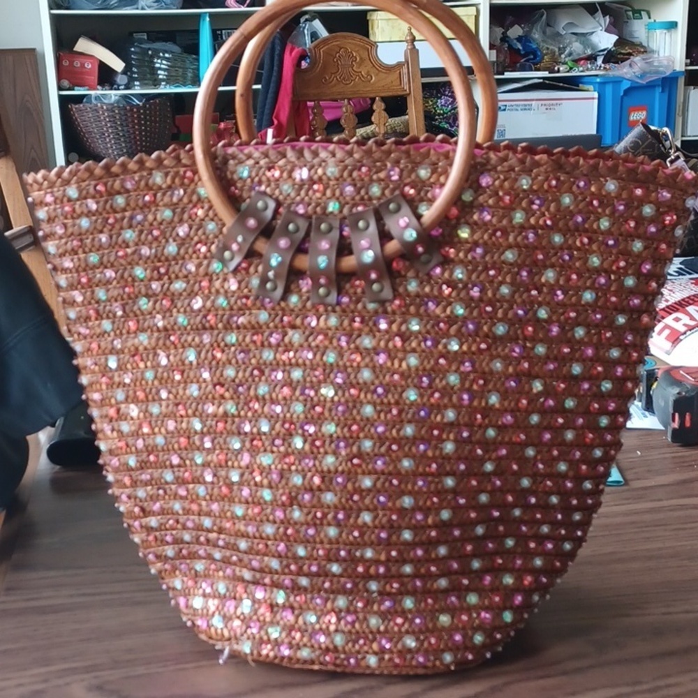 Victoria's Secret, Straw, Bling Bucket Bag, Sexy western, Rocker, sequin, boho